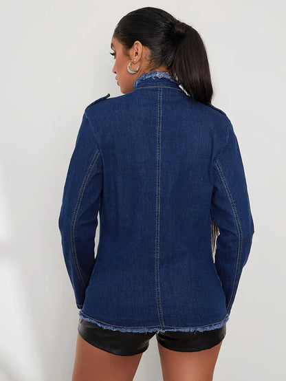 Damen-Langarm-Denimjacke, Klassisches Design, Hochwertiger Denim-3