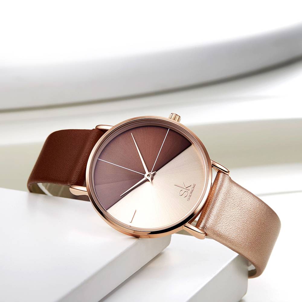 Herrenuhr, rund, diagonales Design, aus Edelstahl, mit PU-Lederband-2