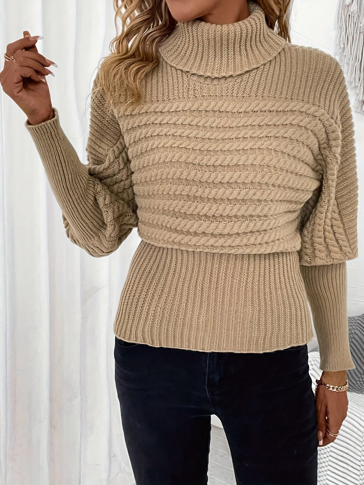 Damen-Oversized-Strickpullover, lockerer Schnitt, Acryl-Mix-1