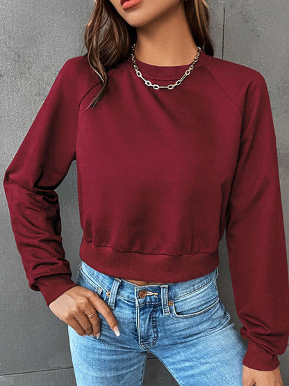 Damen-Pullover, kurz, Raglanärmel, weicher Mischstoff, Winter, Streetwear-1