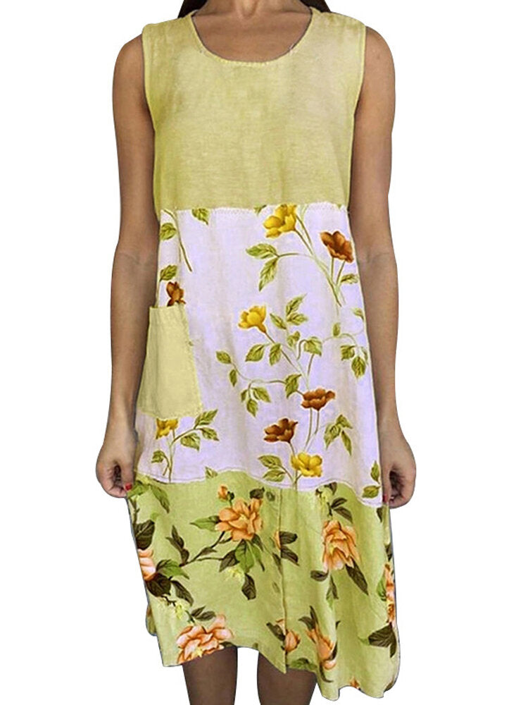 Damen-Midi-Kleid, Blumenmuster, runder Ausschnitt, weiche Baumwolle-2