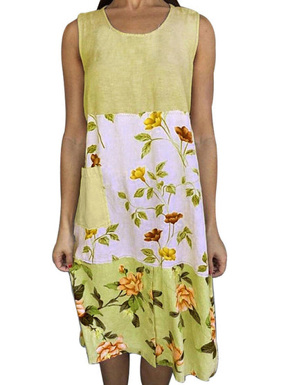 Damen-Midi-Kleid, Blumenmuster, runder Ausschnitt, weiche Baumwolle-2