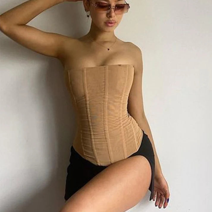 Damen-Korsett-Top, Netzmaterial, Sommer-5