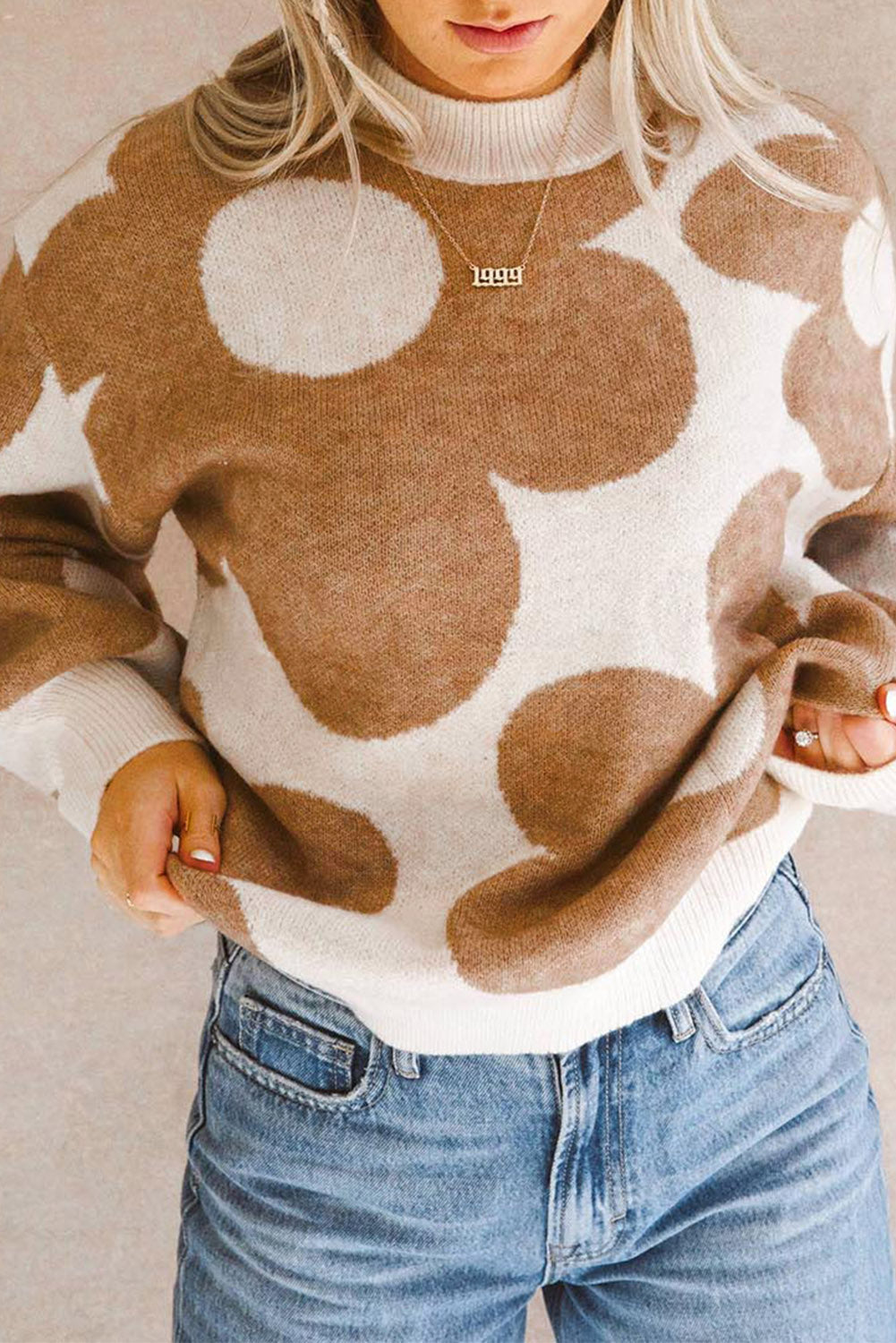 Variant image for Damen-Strickpullover, Blumenmuster, weiches Khaki-1