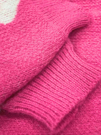 Damen-Strickpullover, mit Herzmuster, lässiges Acryl-3