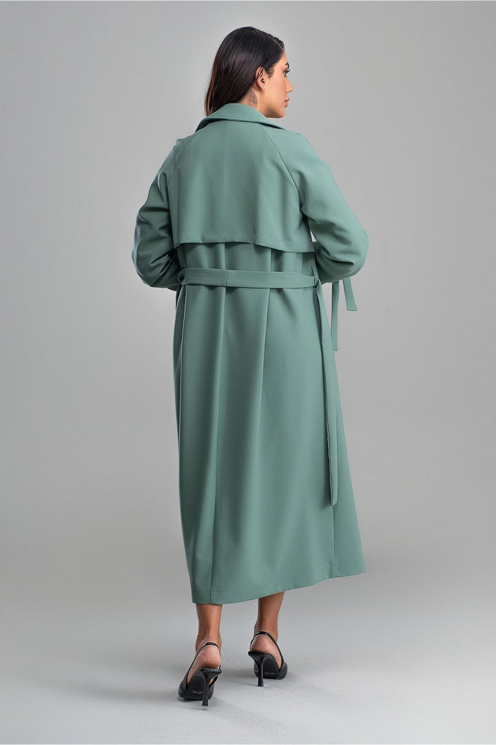 Damen-langer Mantel, doppelt, Reihe, Knöpfe, Polyester, mit Gürtel 4