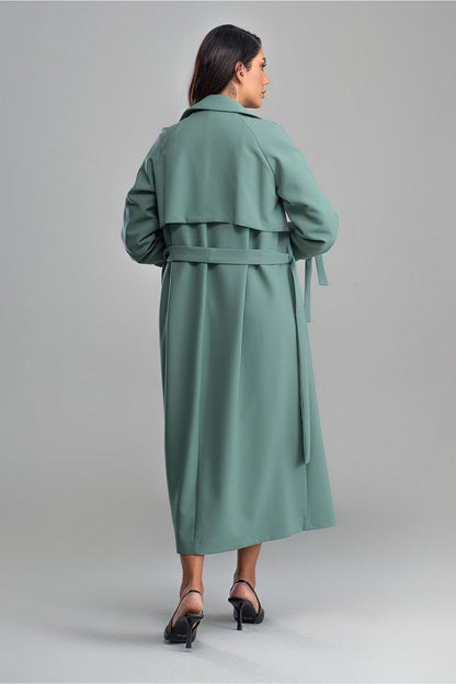 Damen-langer Mantel, doppelt, Reihe, Knöpfe, Polyester, mit Gürtel 4