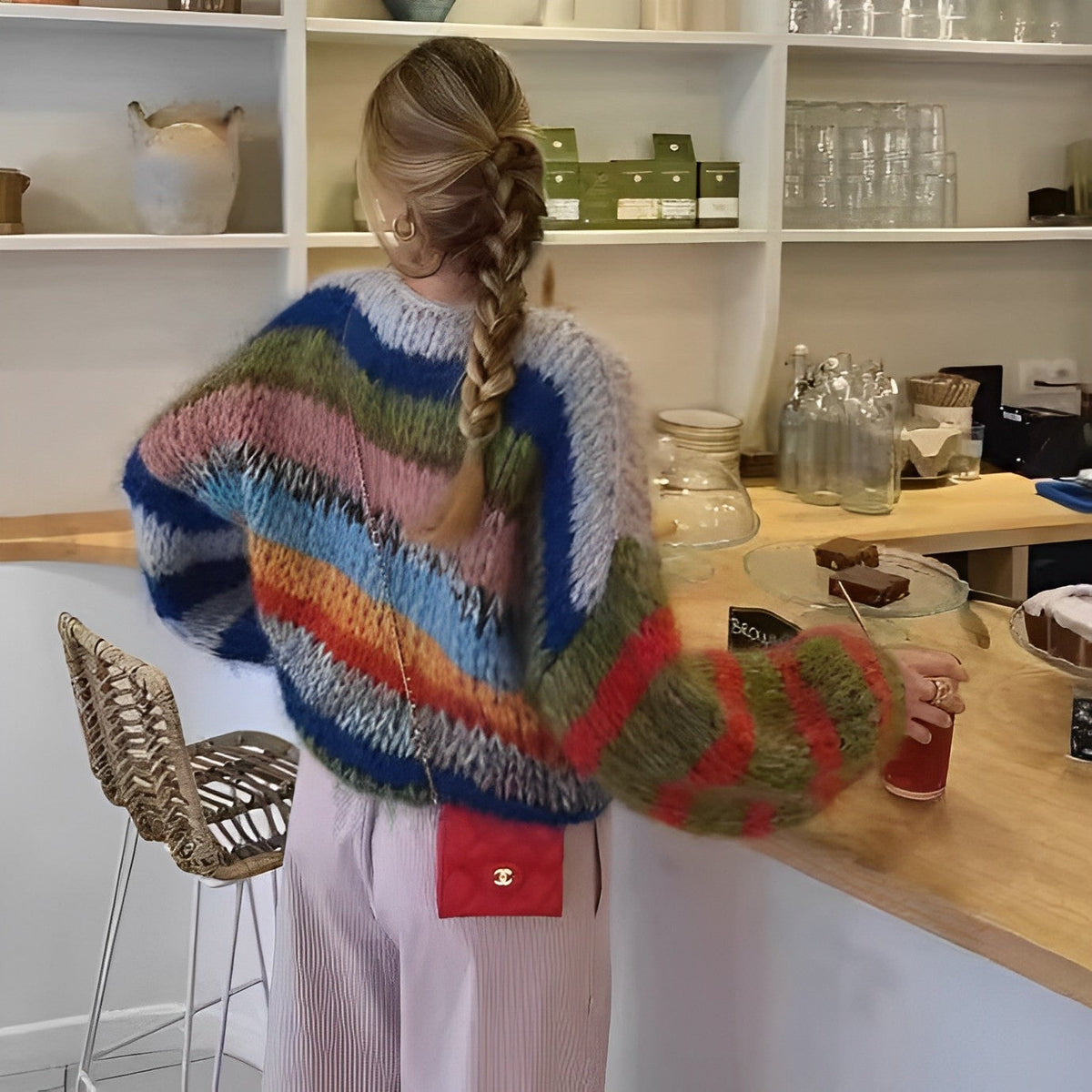 Bunter gestrickter Damenpullover mit langen Ärmeln aus weicher Baumwollmischung – Lockere Passform für kalte Tage 2