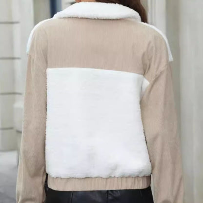 Damen-Mantel Zip mit Kontrastdesign in Beige und Weiß-3