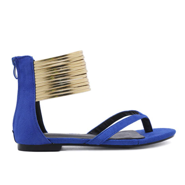 Damen-Gladiator-Sandalen, mit Knöchelriemen, Reißverschluss, Flock-5