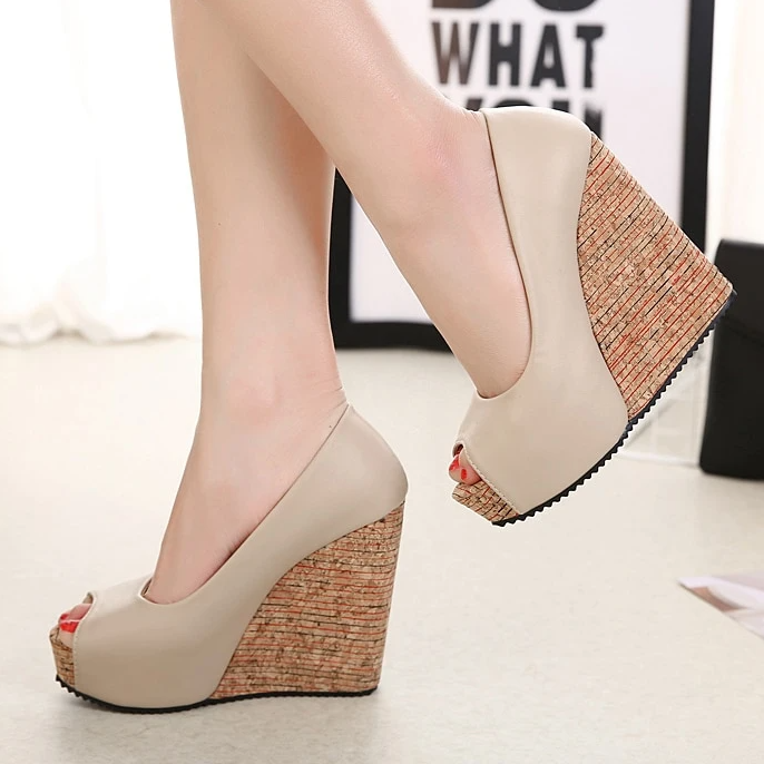 Damen Wedge Schuhe Hoher Absatz PU Offene Spitze-2