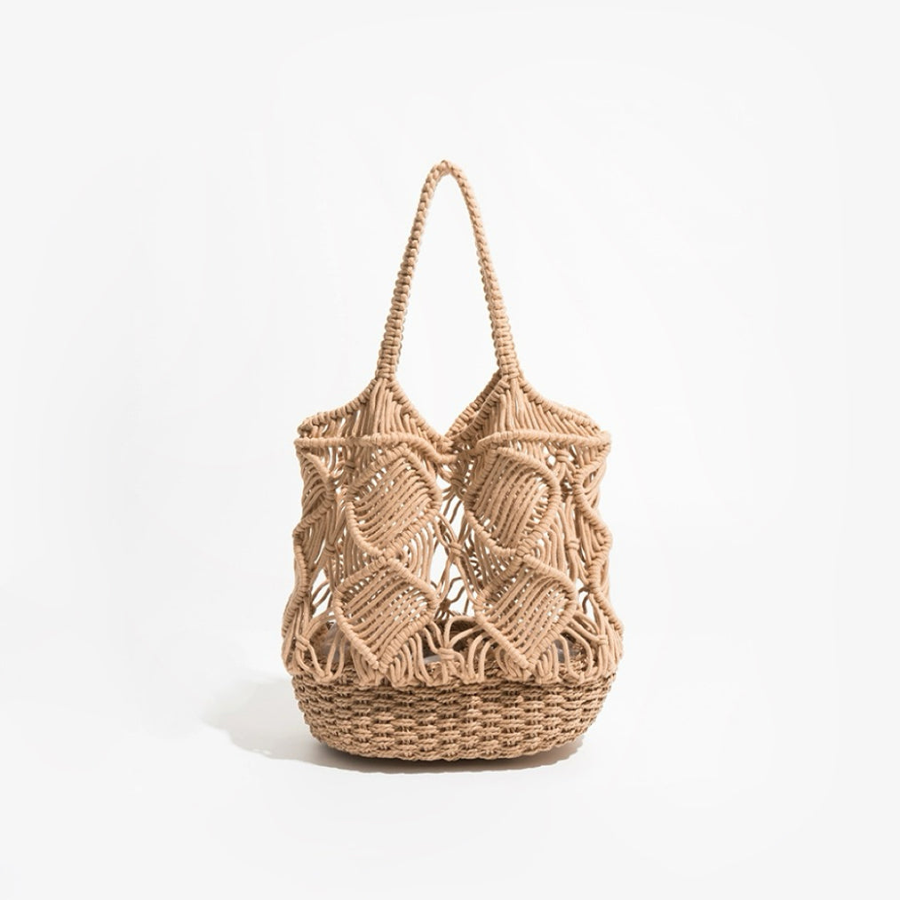 Schicke gehäkelte Tasche für Damen aus Baumwolle mit Spiraldesign – geräumig und trendig, 12,2 x 9,8 x 5,1 1