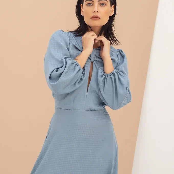 Damen-Kleid, Puffärmel, Jacquard, Polyester, Viskose-6