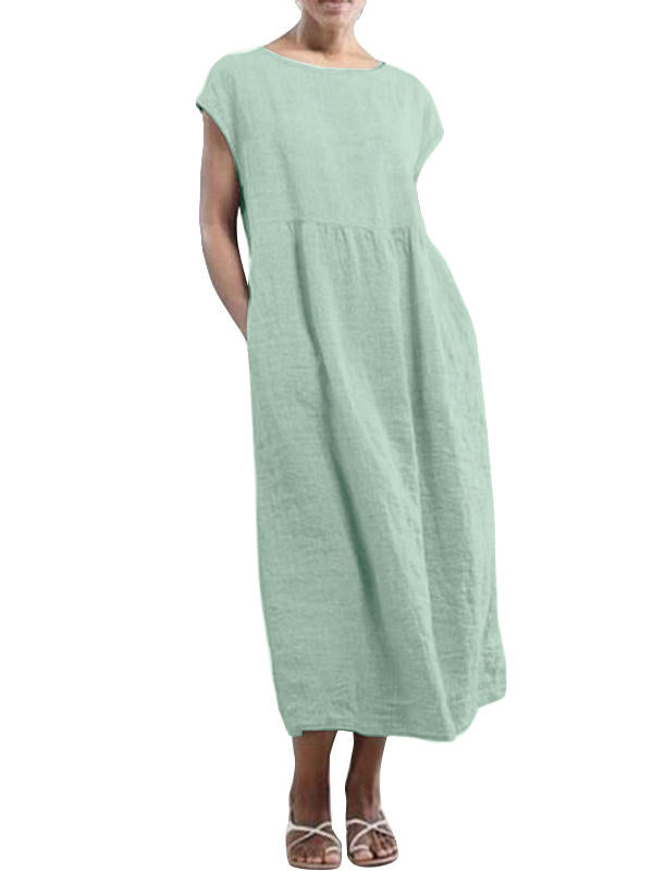 Maxikleid Damen Kurzarm Baumwolle Sommer Elegant-5