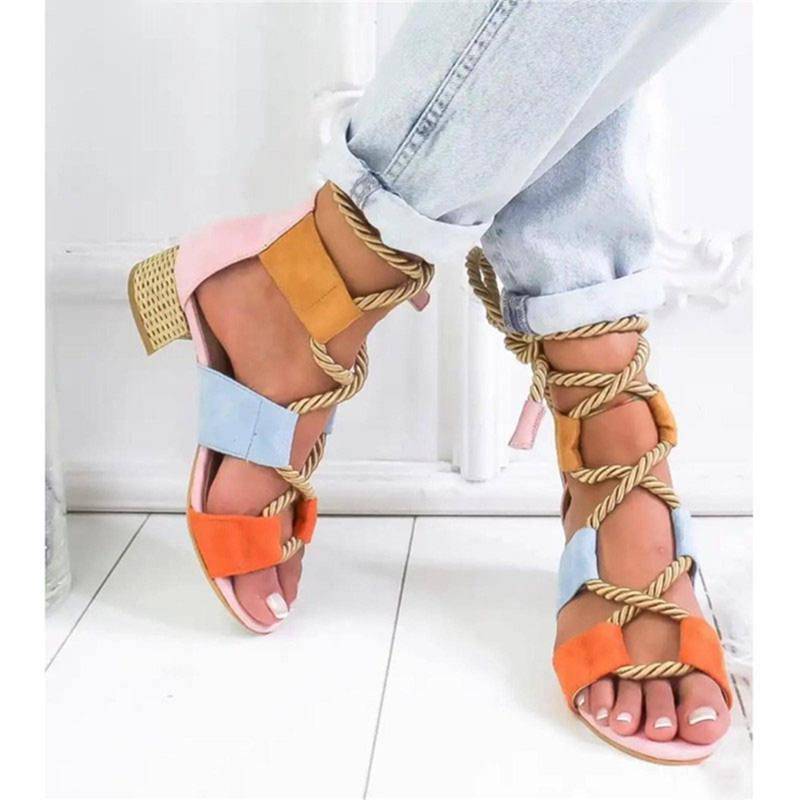 Damen-Gladiator-Sandalen, mit Knöchelriemen, mittlerer Absatz, EVA-2