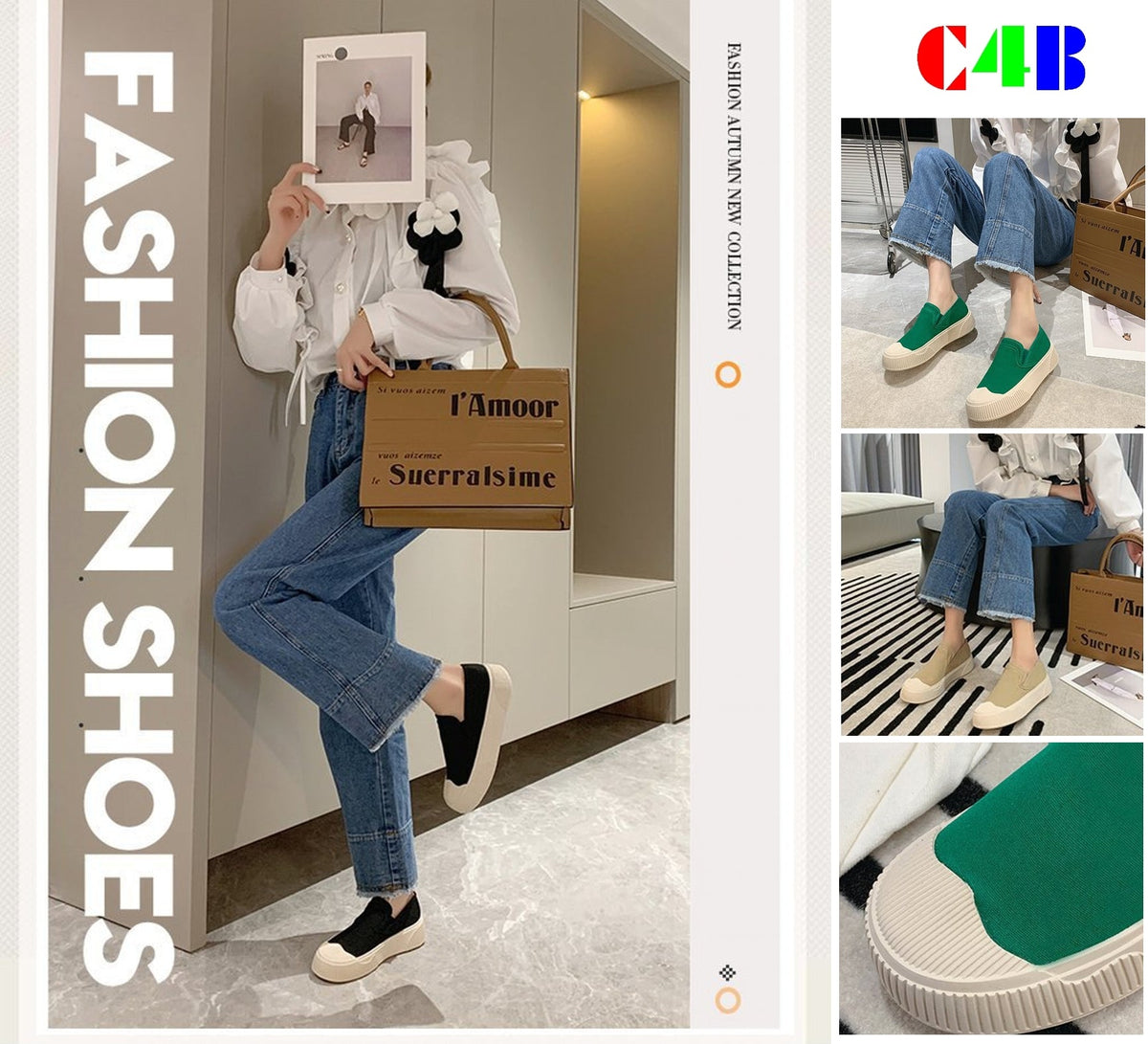 Damen-Stoffschuhe, Loafers mit dickem Fußbett, PU-Material-4