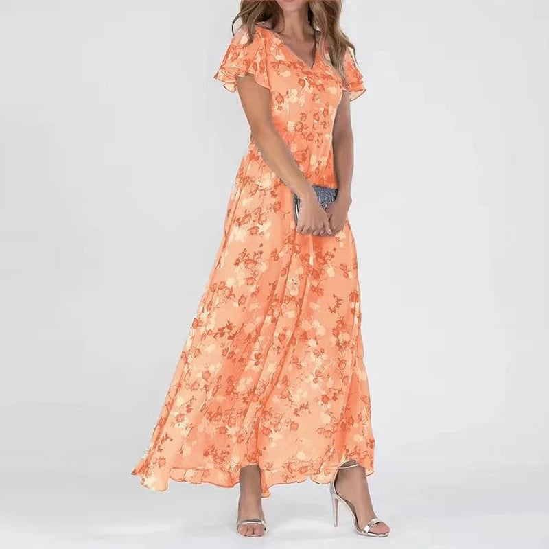 Damen-geblümtes Kleid, elegant, leichtes Material 4