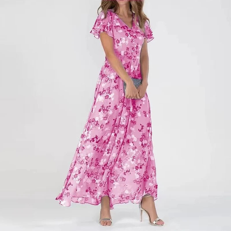 Damen-geblümtes Kleid, elegant, leichtes Material 3