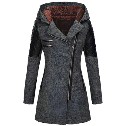 Damen Winterjacke Lang Wollmischung mit Kapuze-4