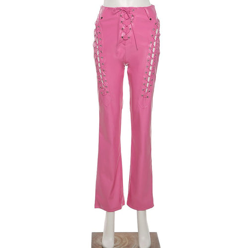 Lederhose Damen Hohe Taille Monochrom Stil PU Spandex-1