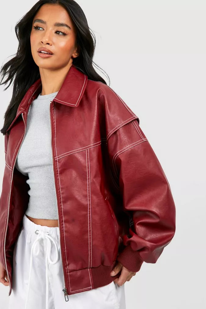 Jacke, Oversized, aus Leder, für Damen 7