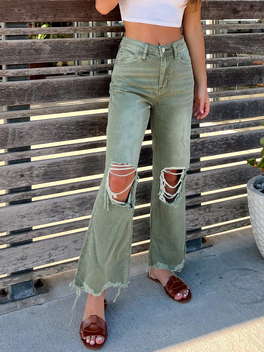 Variant image for Damen-weite Beinhose, hohe Taille, Denim-5