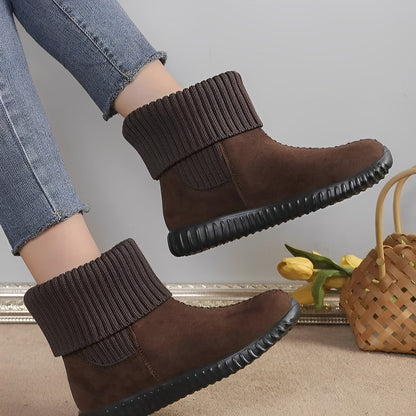 Damen Ankelstiefel Gestricktes Design Flacher Sohle-3
