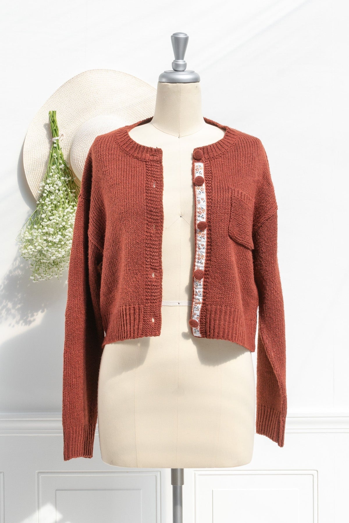 Damen-gestrickter Cardigan mit Knopf, weicher Strickstoff-3