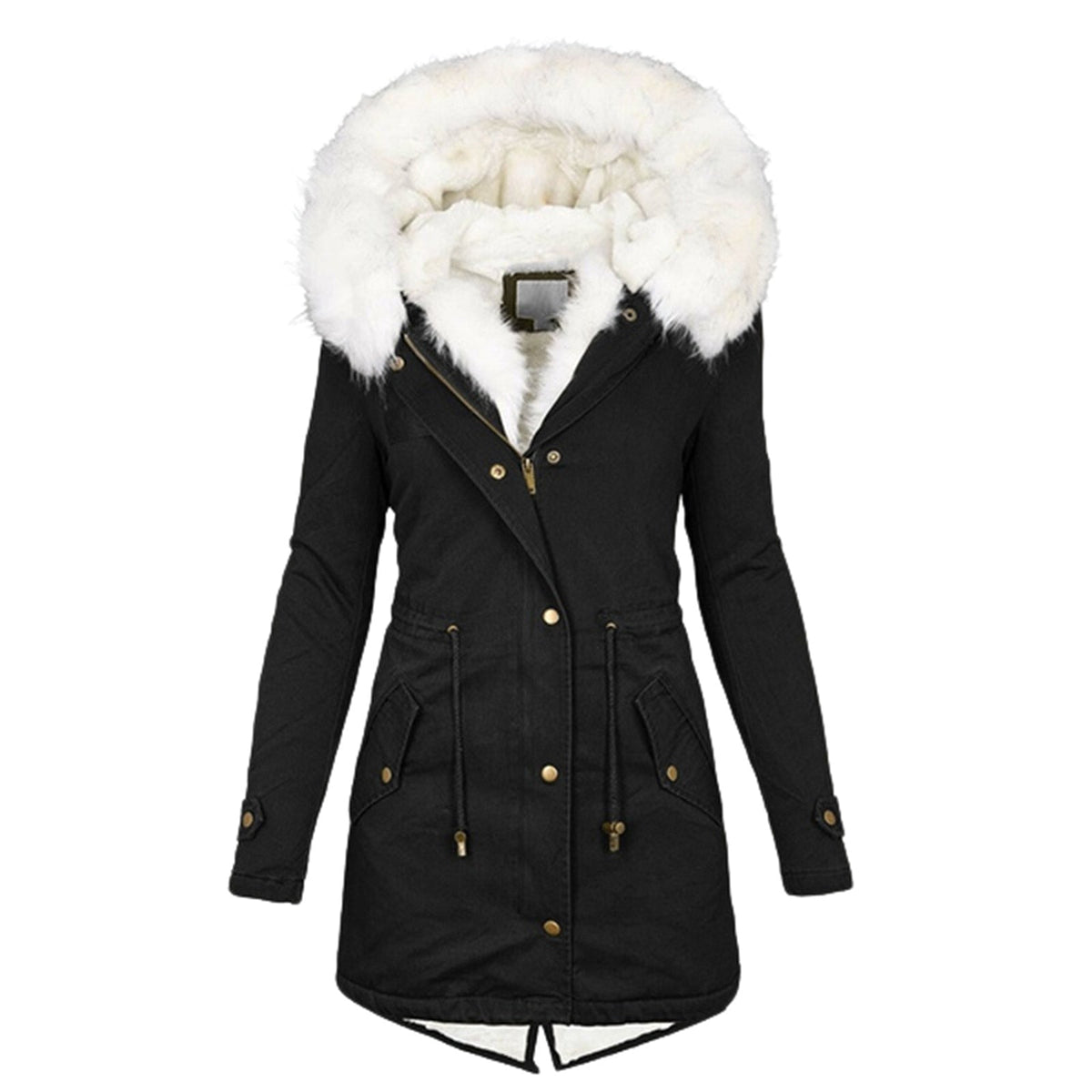 Lange Damen-Winterjacke mit Knopfverschluss aus hochwertiger Polyestermischung – elegant und warm für kalte Tage 7
