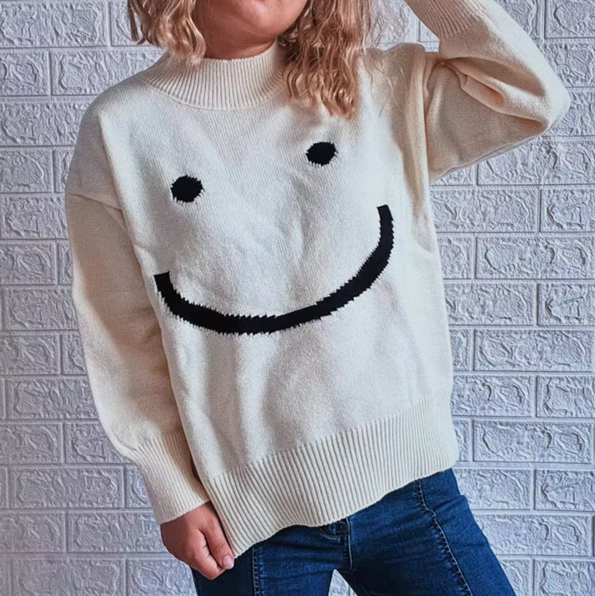 Damen-Strickpullover, mit Smiley, Design, lässige Passform-3