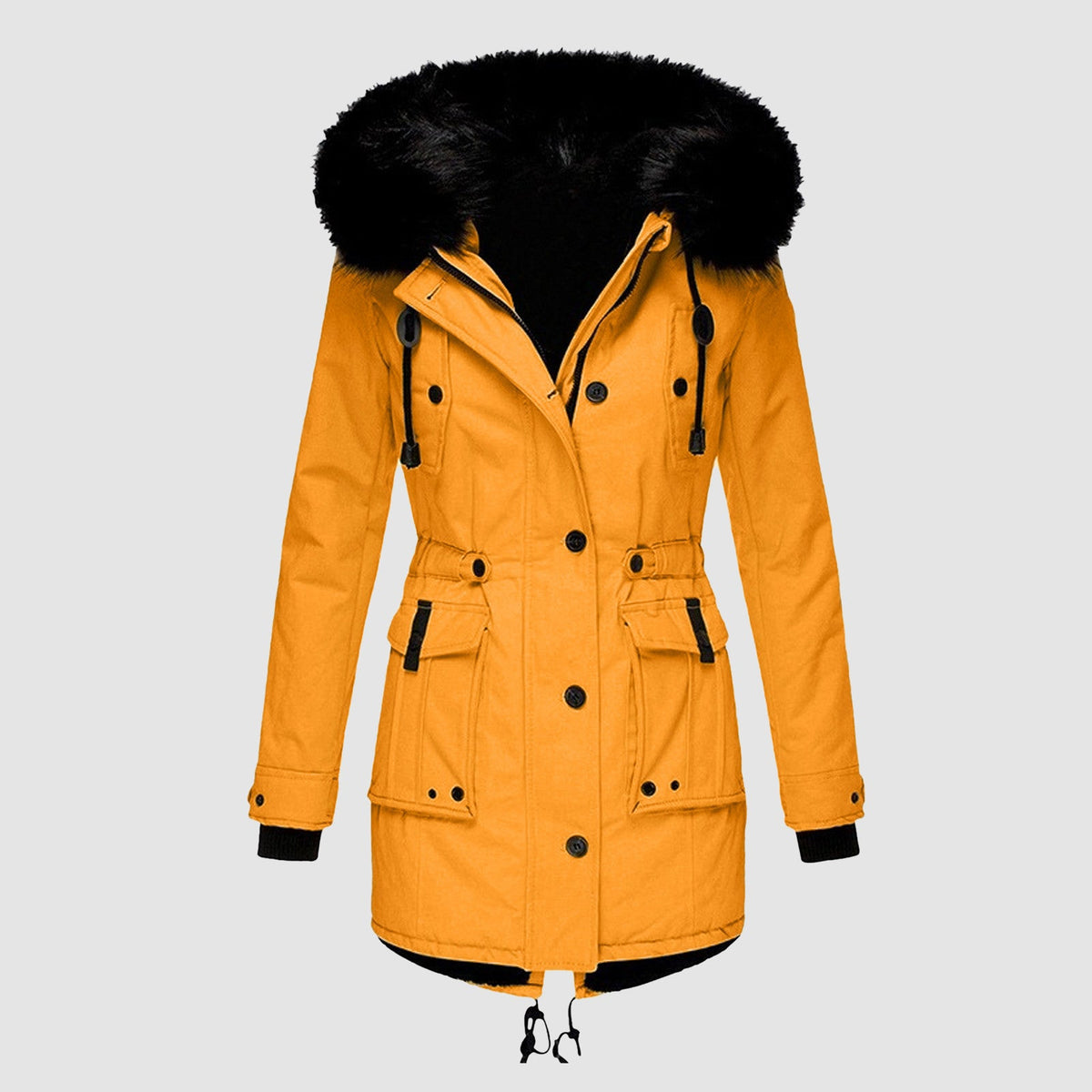 Damen-Mantel Winter Plüsch mit Wollkragen Gefüttert Fleece 1
