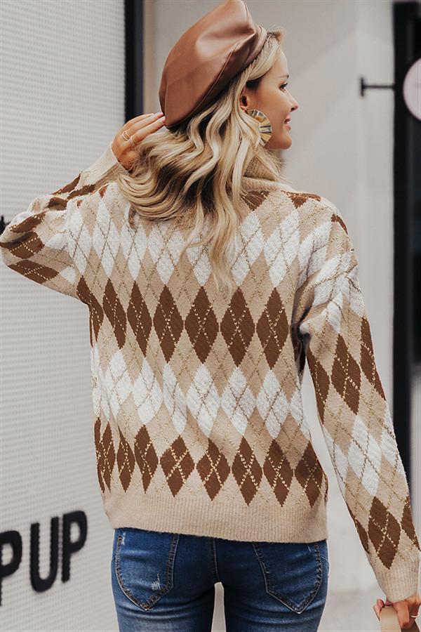 Damen-Strickpullover mit geometrischem Muster, Rollkragen, Polyester und Acryl-4