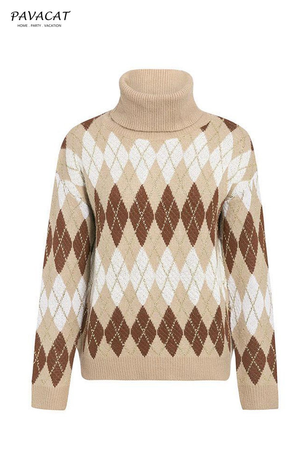 Damen-Strickpullover mit geometrischem Muster und Rollkragen, Polyester, Acryl-5