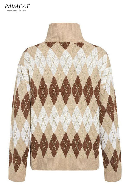 Damen-Strickpullover mit geometrischem Muster und Rollkragen, Polyester, Acryl-6