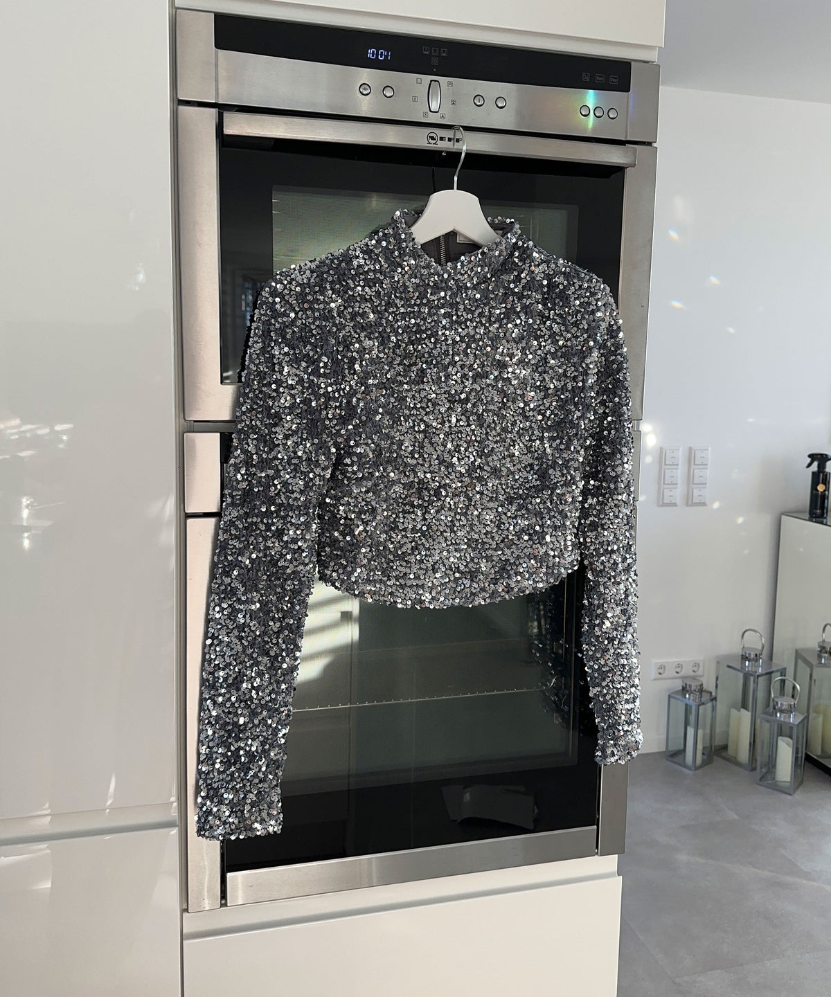 Damen-Pailletten-Top, langärmelig, elegant, weicher Stoff 3