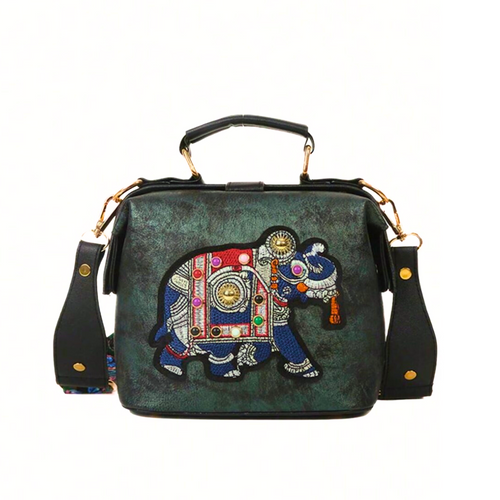 Damen-Crossbody-Tasche, einzigartiges Design, PU-Leder, mit bestickten Elefant-1