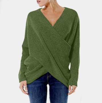 Damen-Strickpullover, Criss-Cross, V-Ausschnitt, weiches Acryl-5