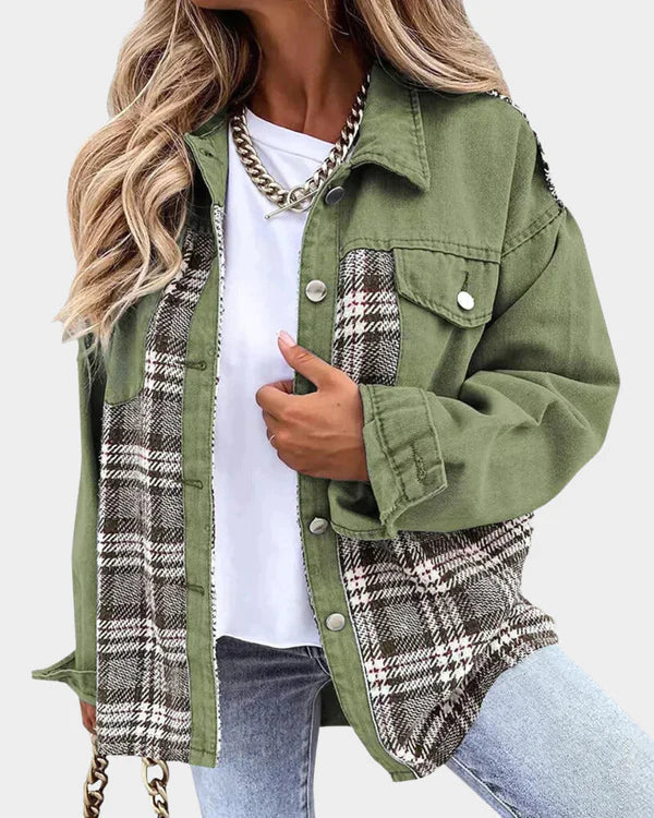 Damenjacke Kariert Langärmlig Denim Lässiger Stil 1