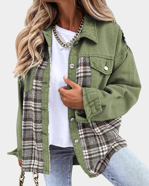 Damenjacke Kariert Langärmlig Denim Lässiger Stil 1