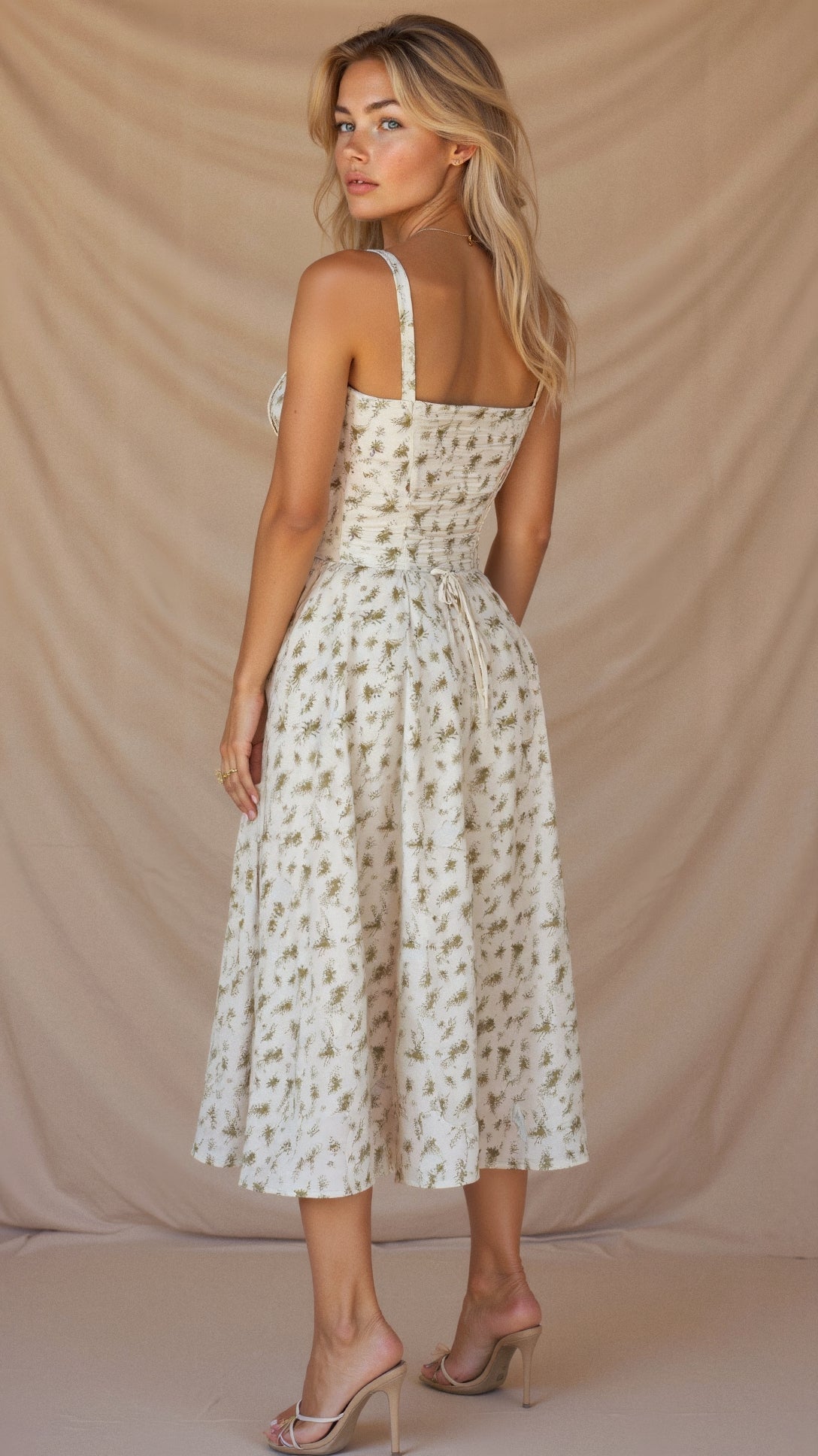 Damen-Taillenkleid mit schwingendem Rock aus leichtem Material-6