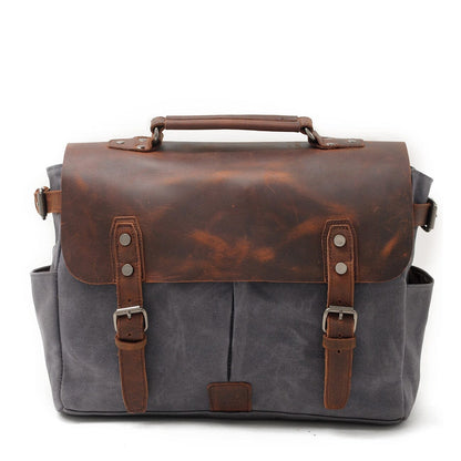 Variant image for Unisex-Schultertasche, Vintage-inspiriert, gewachste Baumwolle und Leder-3