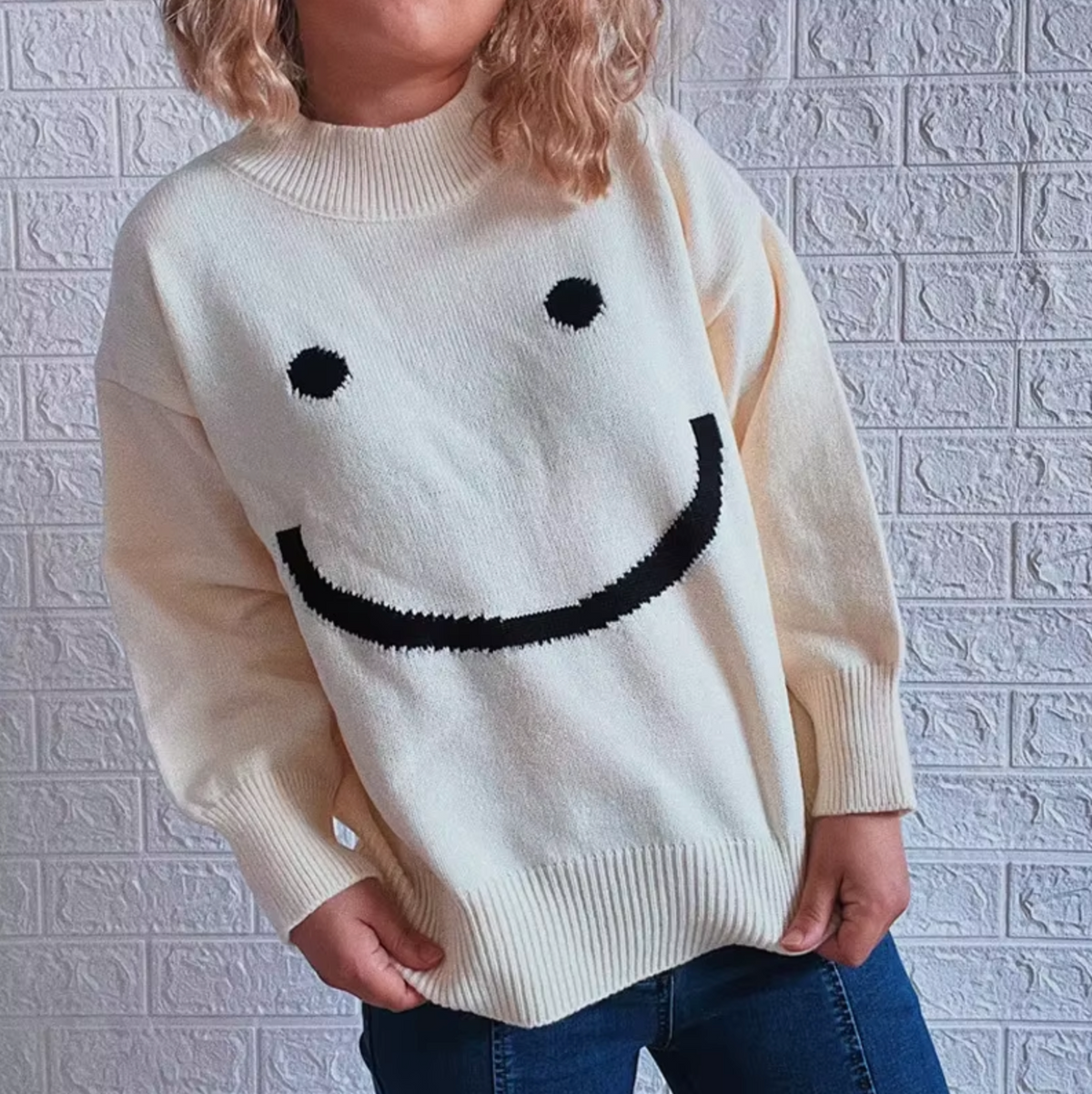 Herrenpullover, mit Smiley-Gesicht, weicher Materialkombination, runder Ausschnitt, lange Ärmel-4