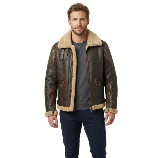Herrenjacke, Leder, hoher Kragen, weich, lässige Passform