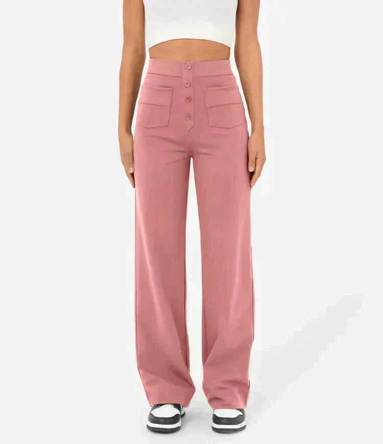 Damen-Freizeithose, hohe Taille, elastisch, Polyester, Stretch-5