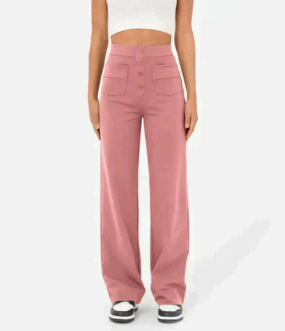 Damen-Freizeithose, hohe Taille, elastisch, Polyester, Stretch-5