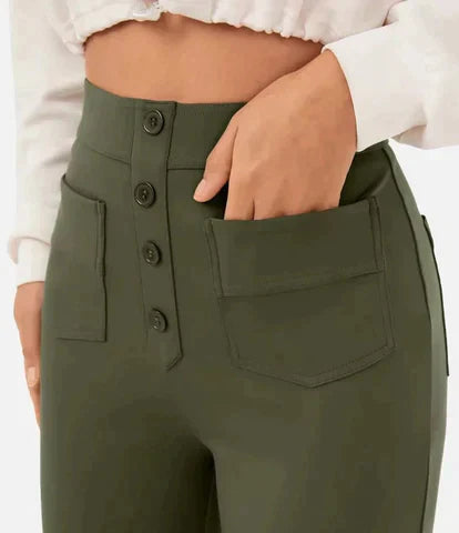 Damen-Freizeithose, hohe Taille, elastisch, Polyester, Stretch-2