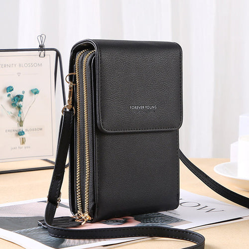 Damen-Crossbody-Tasche, transparentes Handyfach, nachhaltiges Synthetikmaterial-1