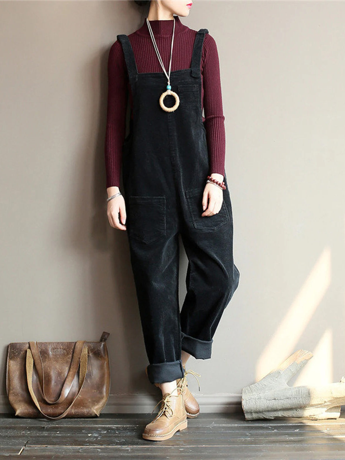 Damen-Overall, weite Beine, Samt, Vintage-Stil-3