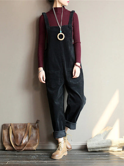 Damen-Overall, weite Beine, Samt, Vintage-Stil-3
