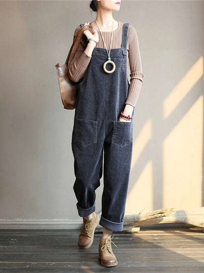 Damen-Overall, weite Beine, Samt, Vintage-Stil-2